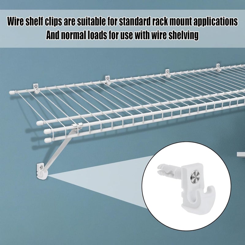 whumsdog 48 Pack Back Wall Clips for Drywall, Heavy Duty Shelf Clips for Wire Shelving, White Fixed Mount Drywall Wire Shelf Back Wall Clips Shelf Brackets Included Screws and Clips with Expansion Tubes - Image 3